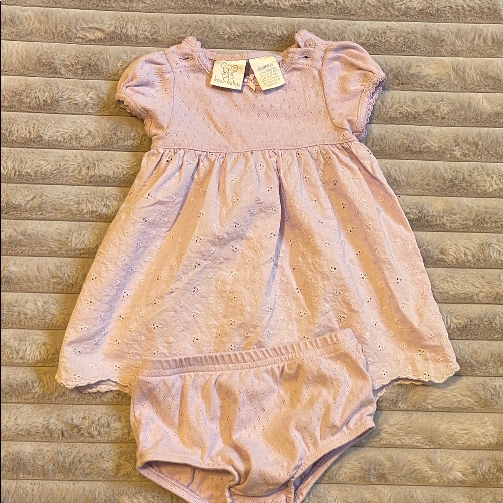 Charming Lilac Eyelet Dress and Bloomers Set
